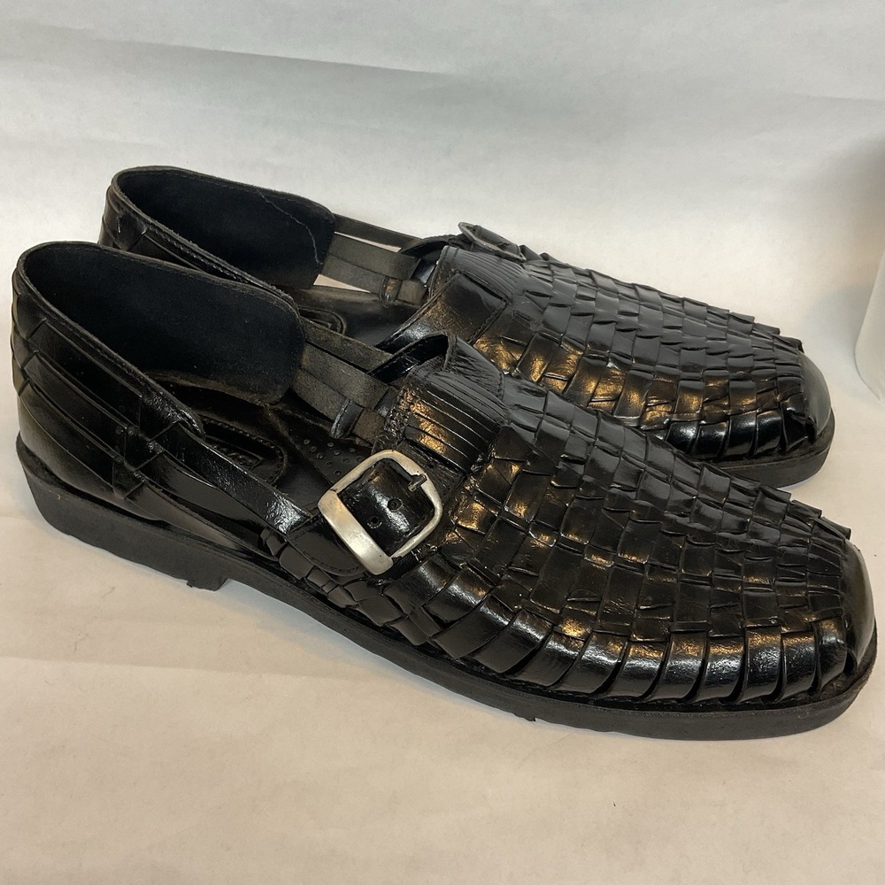 Mens Stacy Adams Sandals Black Weaved Leather Slip On Huarache Style Shoes Sz 12